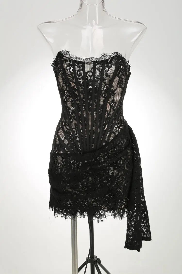 Alma - Vestido de noche de encaje sin tirantes para mujer