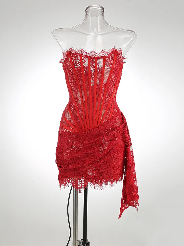 Women’s Strapless Lace Evening Dress